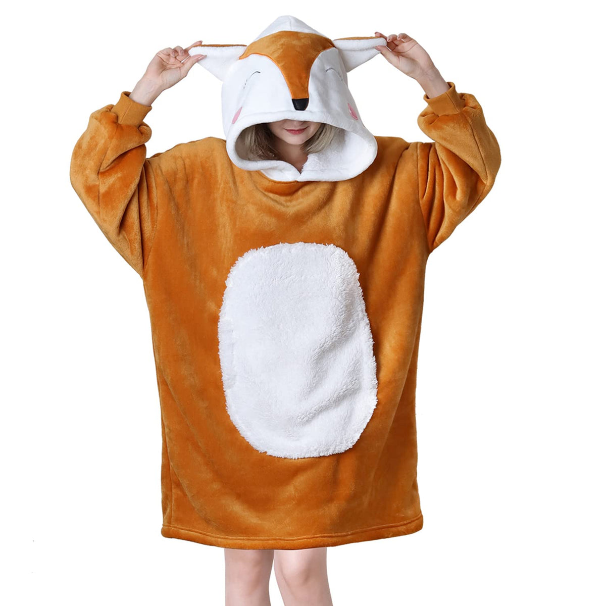 Queenshin Oversized Wearable Blanket Fluffy Hoodie for Women Men Fox 🍁 All In One Marketplace Canada