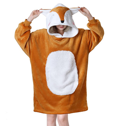 Queenshin Oversized Wearable Blanket Fluffy Hoodie for Women Men Fox 🍁 All In One Marketplace Canada