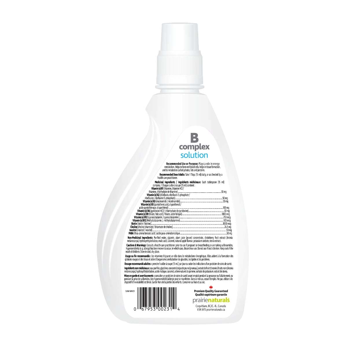 Prairie Naturals Liquid B Complex Solution 500 ml - Stress Relief & Energy Support