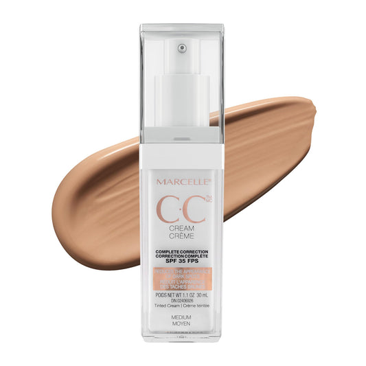 Marcelle CC Cream SPF 35, Medium, Complete Correction, Tinted Moisturizer, Non-Comedogenic, Perfume-Free, Paraben-Free, Oil-Free, Hypoallergenic, Cruelty-Free, 30 mL - Available at All In One Marketplace Canada