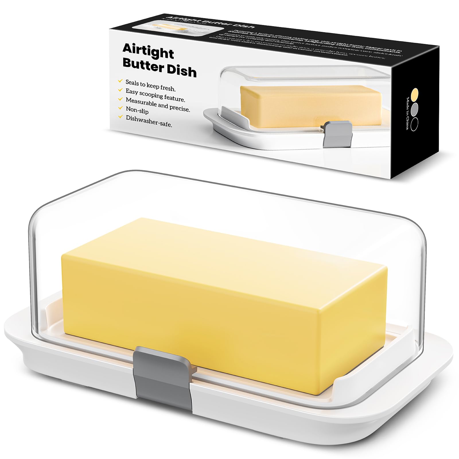 Pisol Large Butter Dish for 1 lb Canadian Butter, Airtight Butter Keeper with Lid Fit a Full Pound Block of Butter, Locking Butter Container for Countertop, Cat/Dog Proof, White - Available at All In One Marketplace Canada