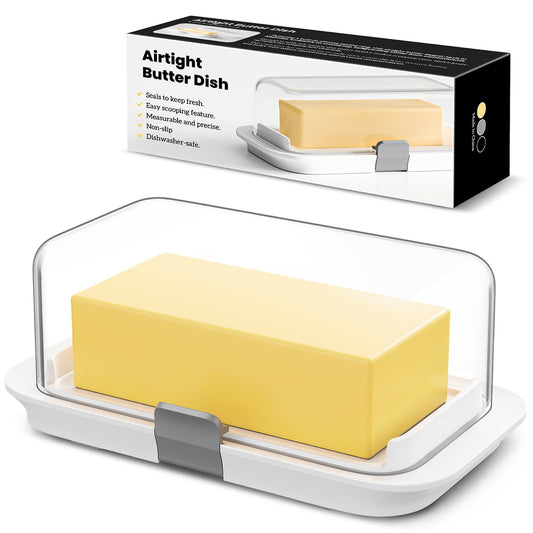 Pisol Large Butter Dish for 1 lb Canadian Butter, Airtight Butter Keeper with Lid Fit a Full Pound Block of Butter, Locking Butter Container for Countertop, Cat/Dog Proof, White - Available at All In One Marketplace Canada