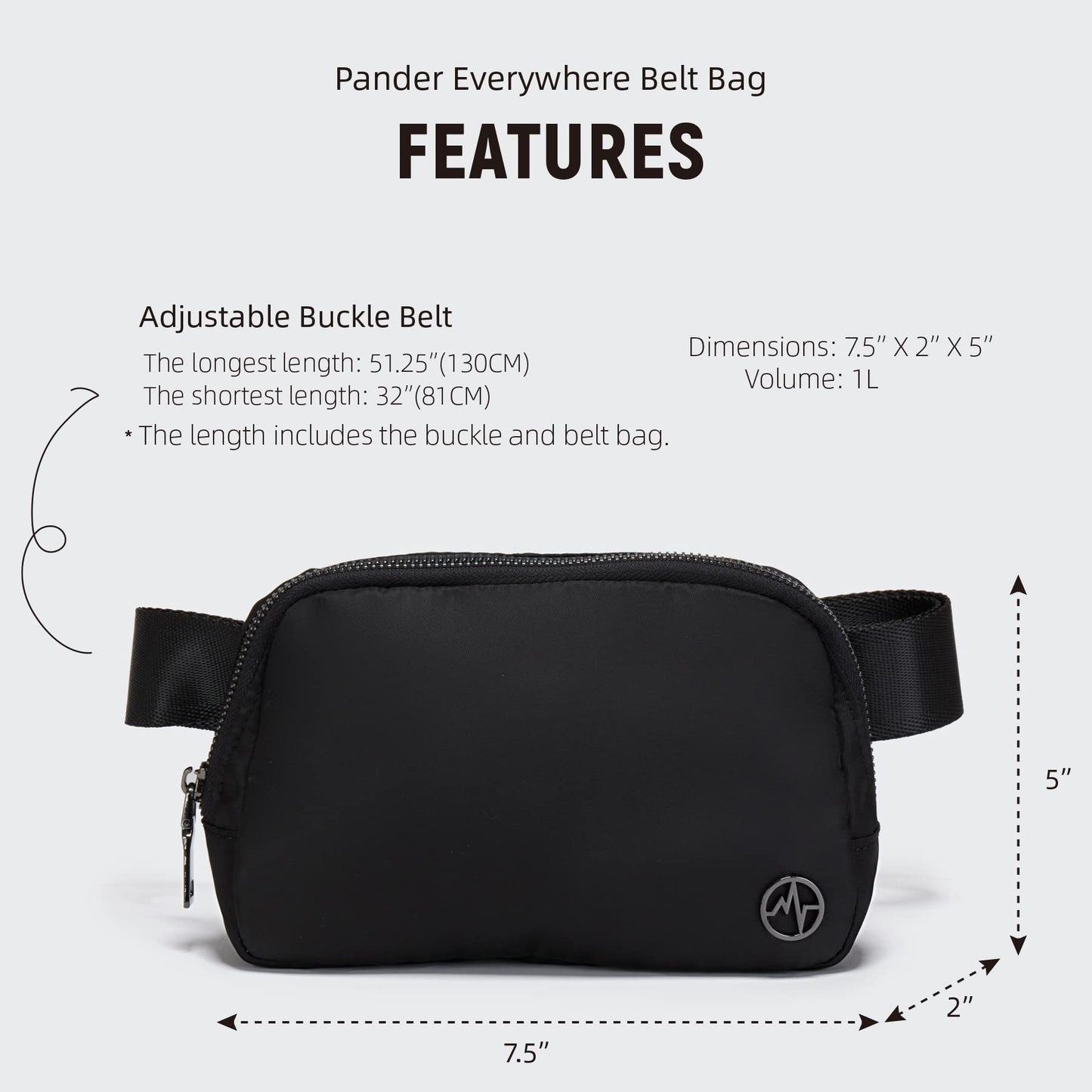 Pander 1L Fanny Pack Everywhere Belt Bag, Bum Bag Crossbody Bags for Women with Adjustable Strap (Black) - Available at All In One Marketplace Canada