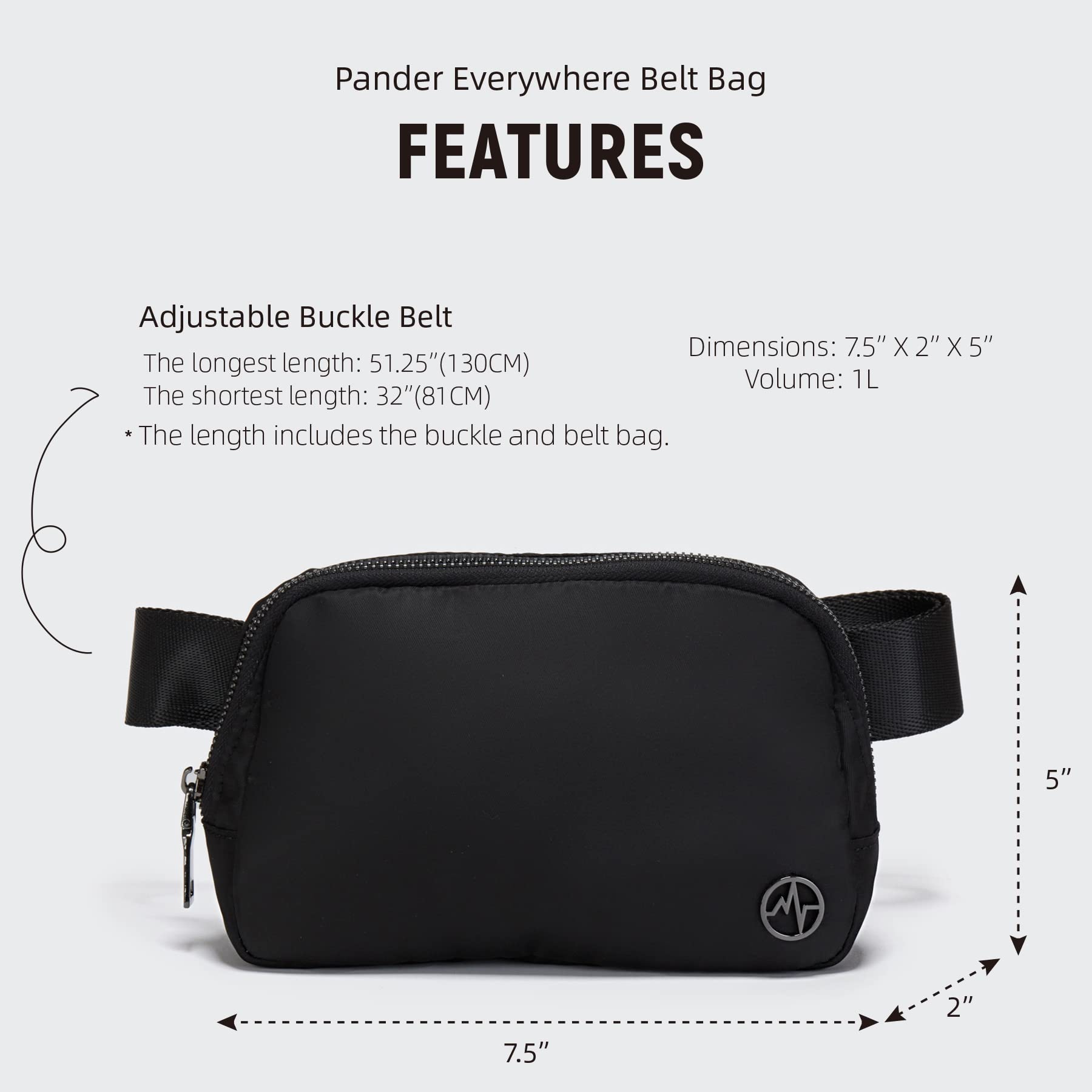 Pander 1L Fanny Pack Everywhere Belt Bag, Bum Bag Crossbody Bags for Women with Adjustable Strap (Black) - Available at All In One Marketplace Canada