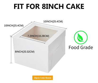 Packpal 24Pcs Cake Boxes 10 Inch (24pcs boxes), White Bakery Boxes With Windown For Baking, Cajas Pasteles, Cookie, Pastries, Pie, Wedding, Birthday, 10x10x8inch 🍁 All In One Marketplace Canada