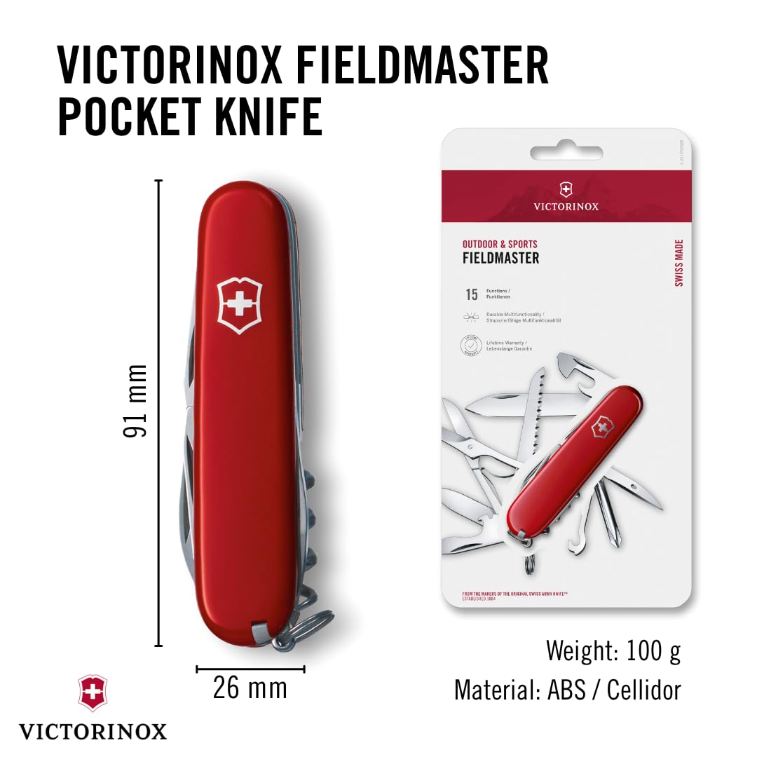 Victorinox Fieldmaster 15 Function Swiss Army Pocket Knife, Red Victorinox