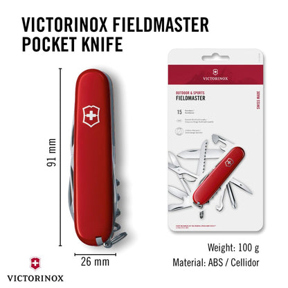 Victorinox Fieldmaster 15 Function Swiss Army Pocket Knife, Red Victorinox