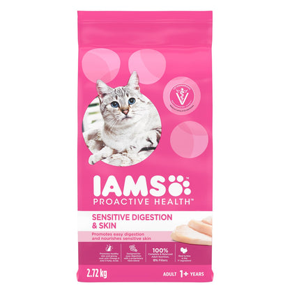 IAMS Proactive Health Sensitive Digestion & Skin Adult Dry Cat Food – Turkey – 2.72KG (5.9LB) Bag - Available at All In One Marketplace Canada