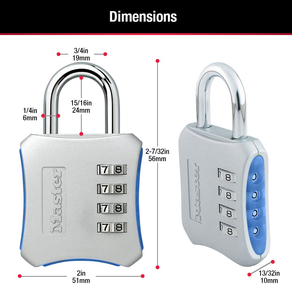 Master Lock Resettable Combination Locker Lock, Lock for Gym and School Lockers, Blue, 2 Pack, 653BLUE