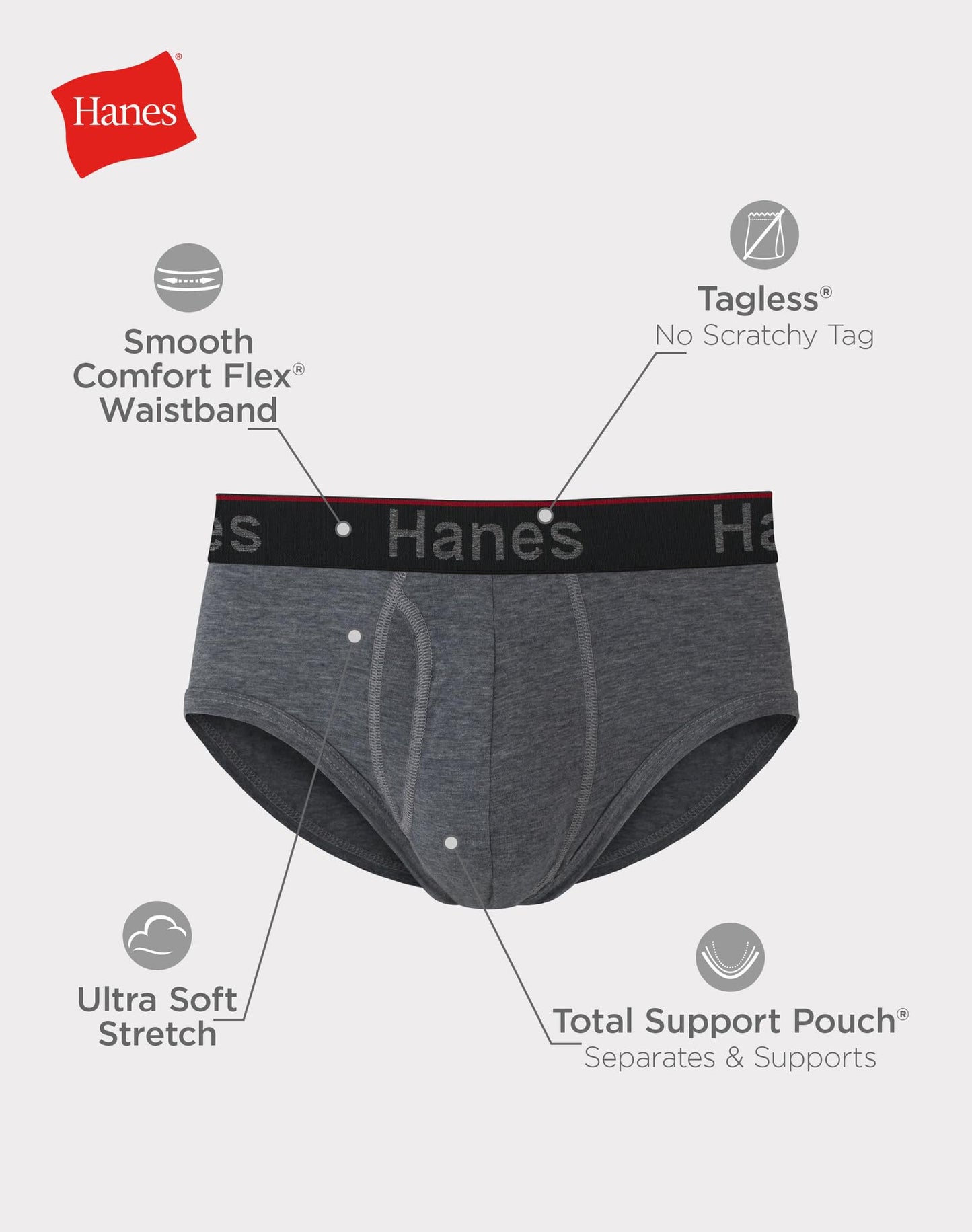 Hanes Total Support Pouch Men's Briefs, Anti-Chaffing, Moisture-Wicking Underwearm Odor Control, Pack of 4, Assorted, Medium Hanes