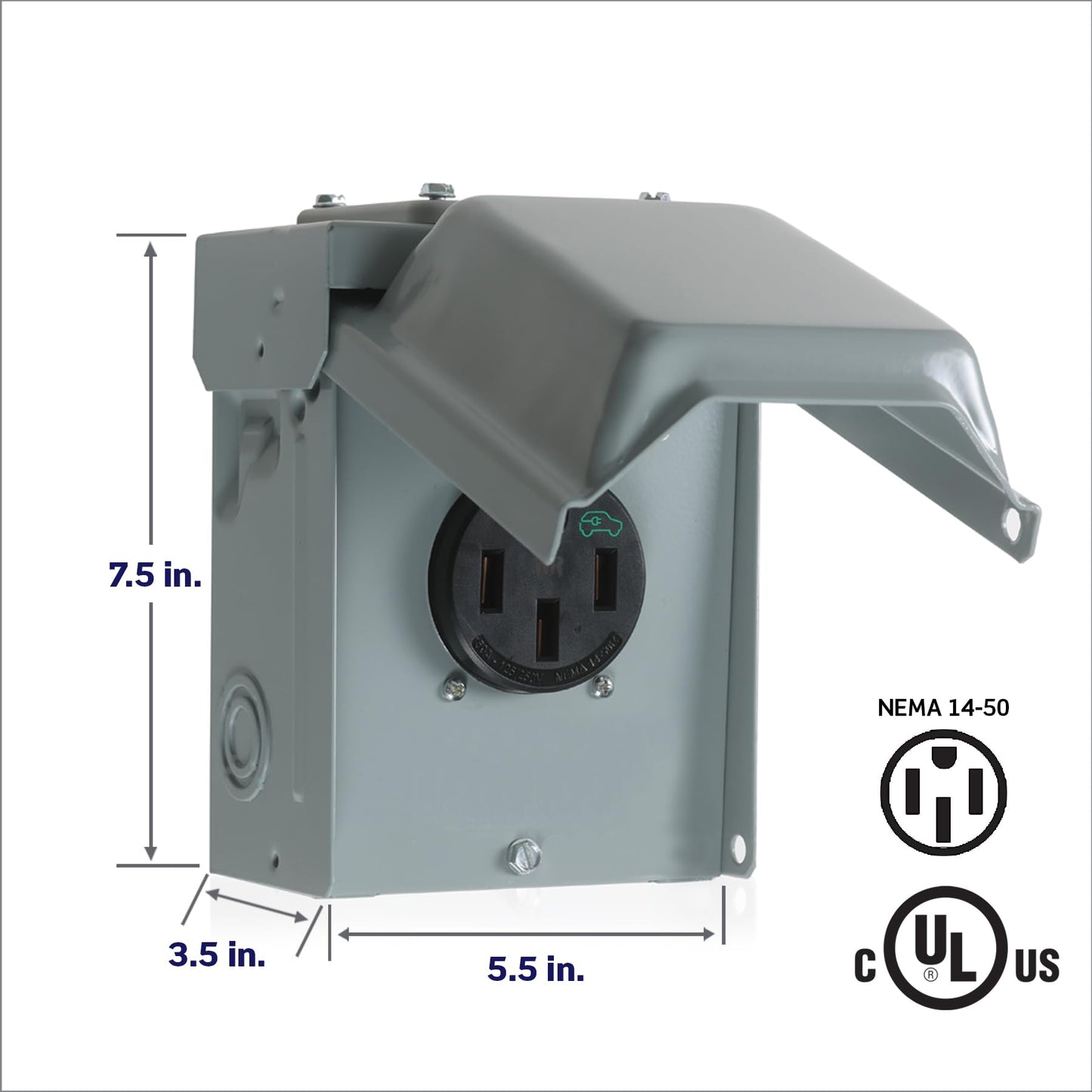 Leviton 50A Outdoor EV Charging Outlet with Metal Weather-Resistant Cover, Surface Mount, EVCVM-050, Gray Leviton