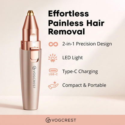 VG VOGCREST Eyebrow Facial Trimmer: 2 in1 Rechargeable Facial Hair Removal and Eyebrow Shaver - Face Lips Body Painless Facial Razor with Built-in LED Light (Rose Gold) - Available at All In One Marketplace Canada