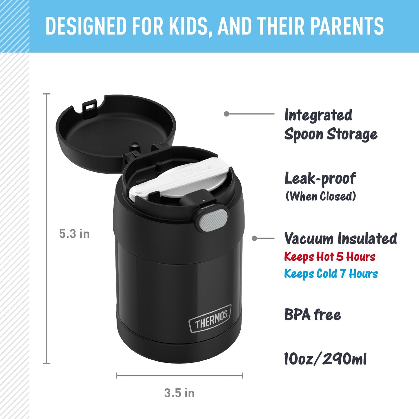 THERMOS FUNTAINER Kids Food Jar with Spoon, 10oz, Black 🍁 All In One Marketplace Canada