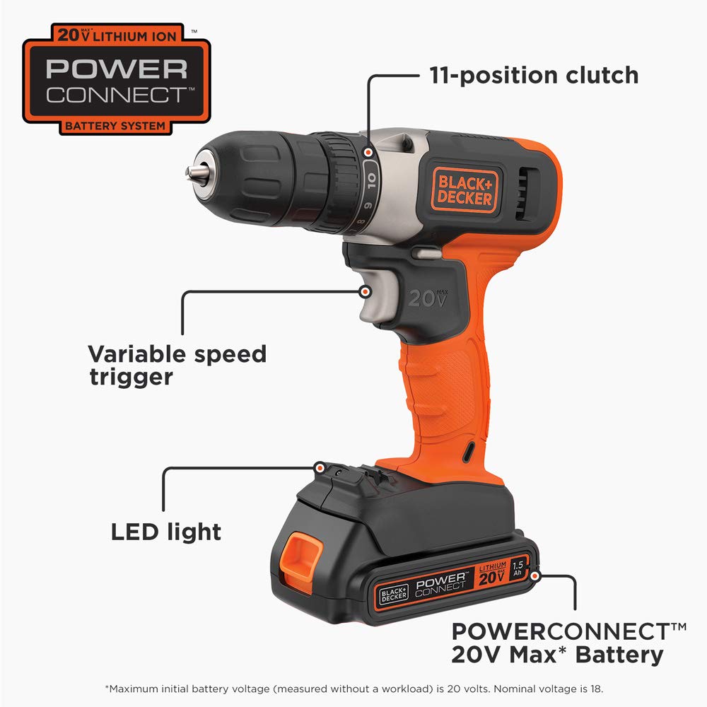 BLACK+DECKER 20V MAX* Cordless Drill, Cordless (BCD702C1) - Available at All In One Marketplace Canada