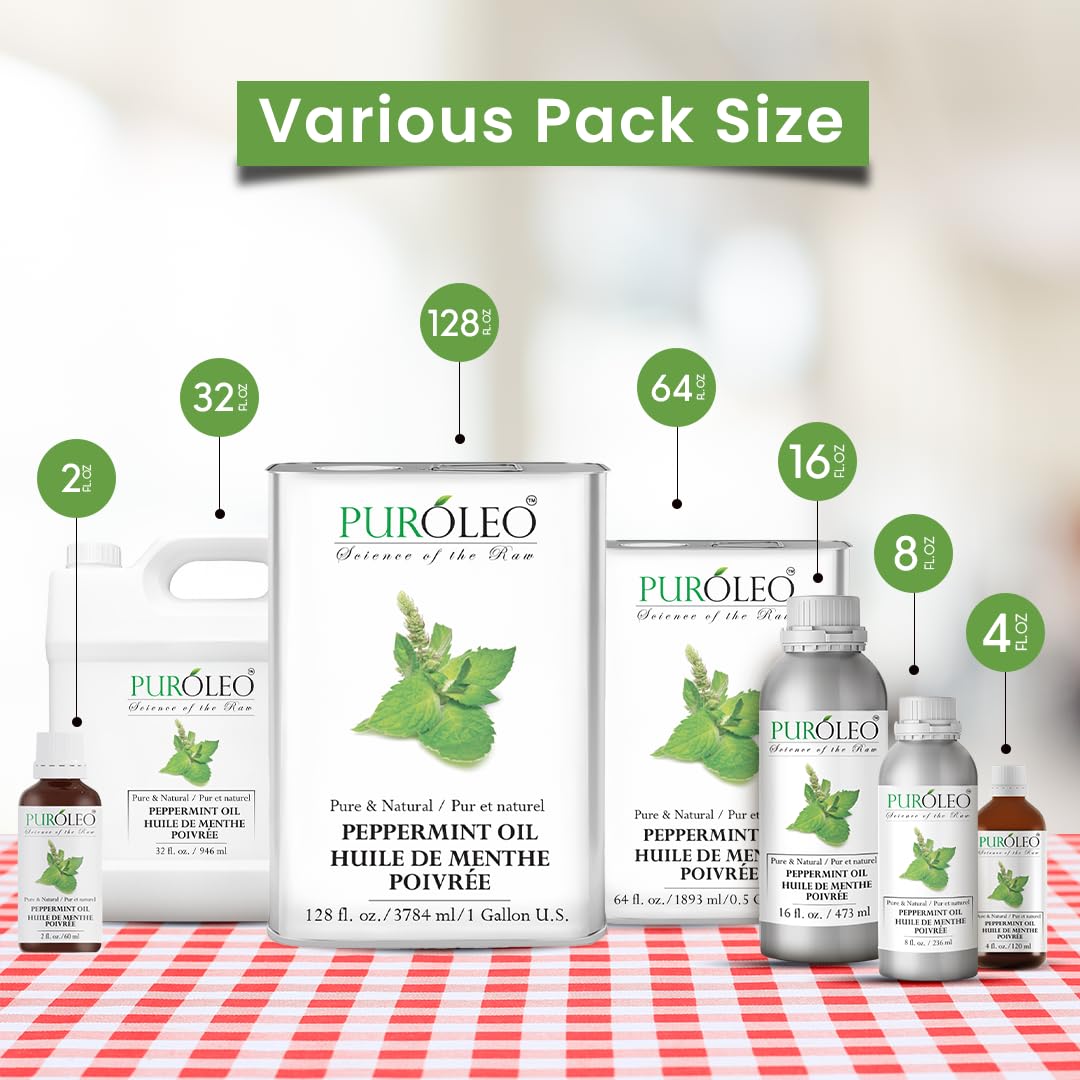 PUROLEO Peppermint Essential Oil 8 Fl Oz/236 ML (Packed in Canada), 100% pure, natural, undiluted. Ideal for aroma, candle making, perfumes, fragrance oils, diffusers, and huile essentielle pour diffuseur. 🍁 All In One Marketplace Canada