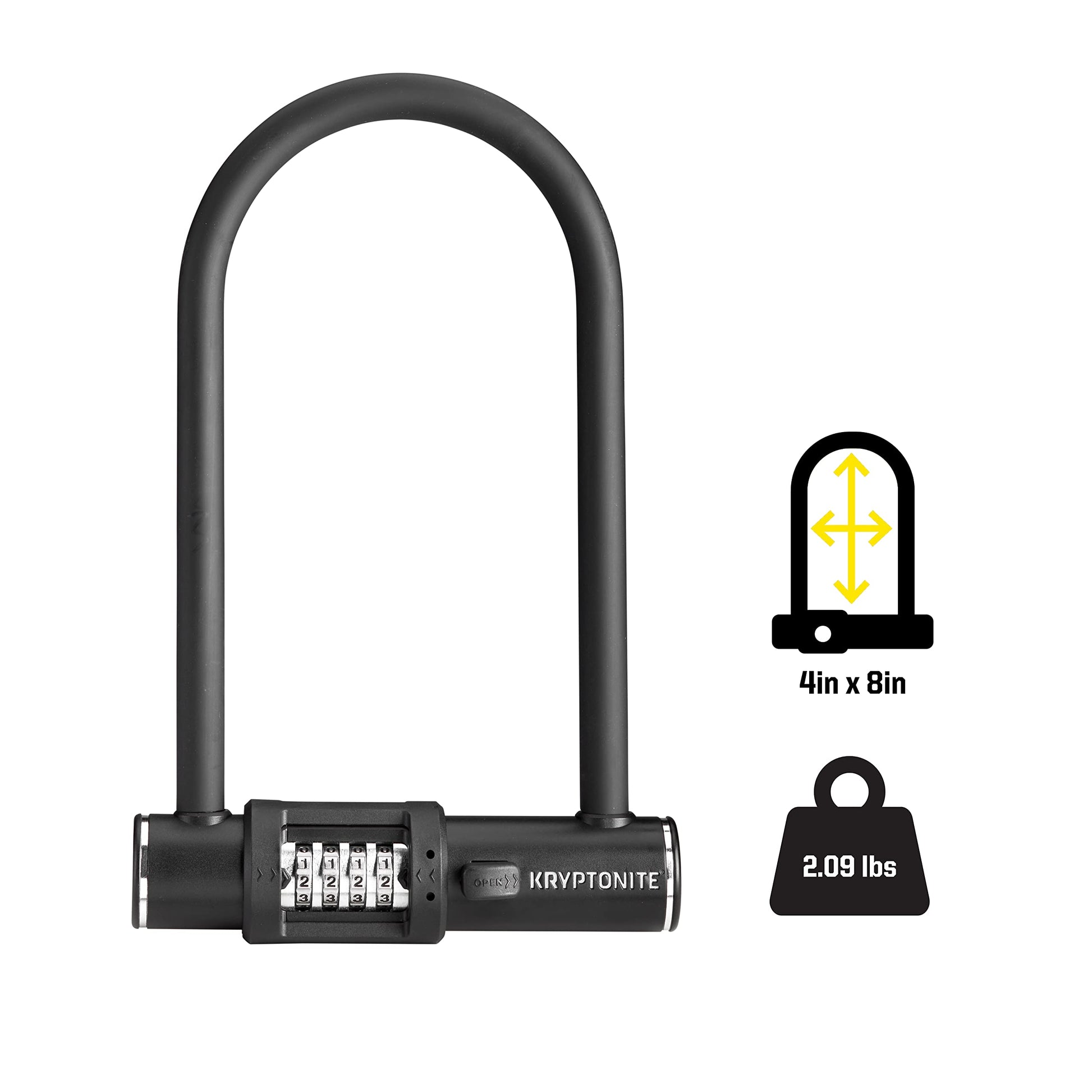 Kryptonite Combo Bike U-Lock Standard, Anti-Theft Security Bicycle Lock, 12mm Steel Shackle, 4-Digit Resettable Combination U Lock for Scooter Road Mountain Bikes Kryptonite
