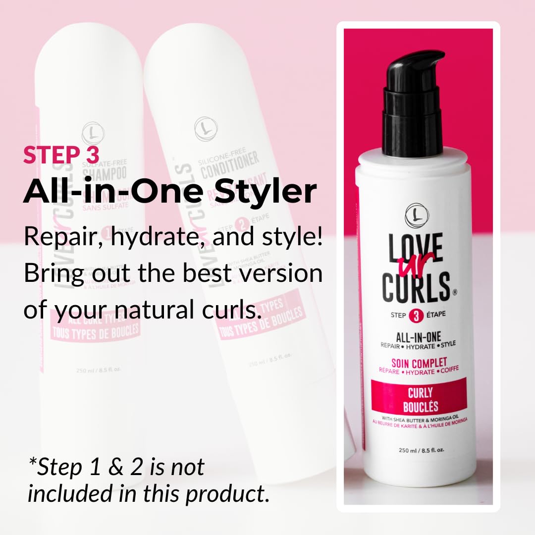 Love Ur Curls - All in One Curl Cream Styler, Curling Cream for Curly Hair, Repair, Define, Hydrate & Style, Anti Frizz with Shea Butter, 250mL - Available at All In One Marketplace Canada
