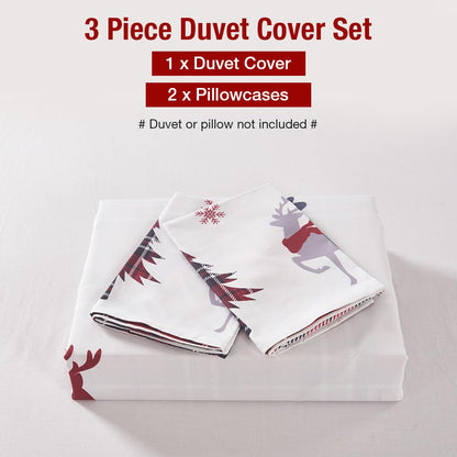Conworld Christmas Duvet Cover Queen Size Set, Soft Reversible Red Plaid Reindeer Snowflake Printed Holiday Bedding Set with Zipper Closure, Corner Ties, 2 Pillowcases, 1 Duvet Cover 90x90 inches 🍁 All In One Marketplace Canada