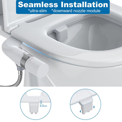 Ultra-Slim Bidet Attachment for Toilet, Adjustable Water Pressure for Rear/Feminine Wash Bidet, Non Electric Self Cleaning Fresh Cold Water Toilet Bidets Spray Jet Easy Install (Silver) ExploreHorizon