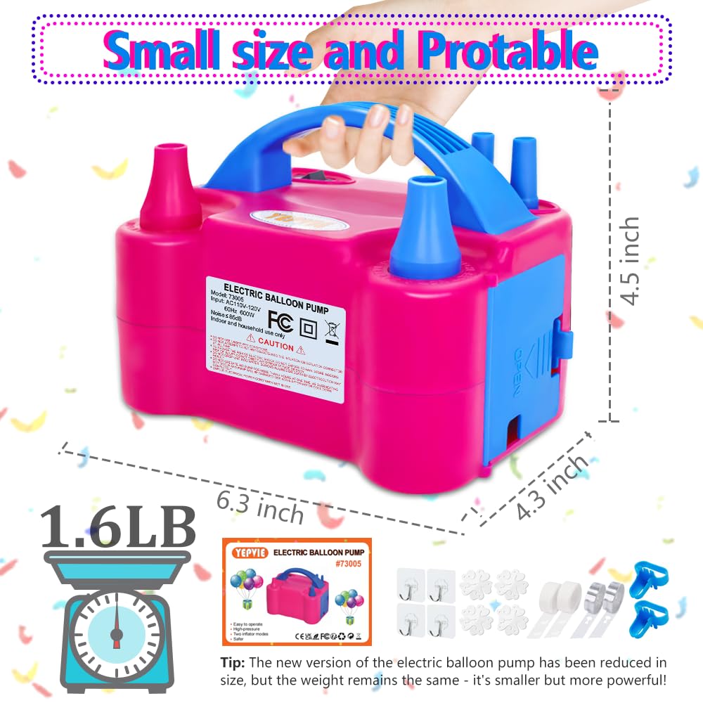YEPVIE Electric Balloon Pump, Portable 2 Modes Balloon Blower Machine with 14 Ballon Arch Kits, Air Pump for Baloon, Balloon Inflator for Party Decoration