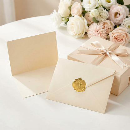 Acidea 50 Pack Ivory A6 Envelopes with Plain Cards, 120GSM Envelopes with 250GSM Folding Blank Cards and Gold Stickers, Perfect Stationary Set for Wedding Invitations, Birthday, Holiday, Greeting Card 🍁 All In One Marketplace Canada