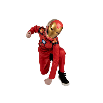Marvel Iron Man Official Youth Halloween Costume - Premium Quality Fabric Jumpsuit with Printed Design and Plastic Mask - Size Small Red