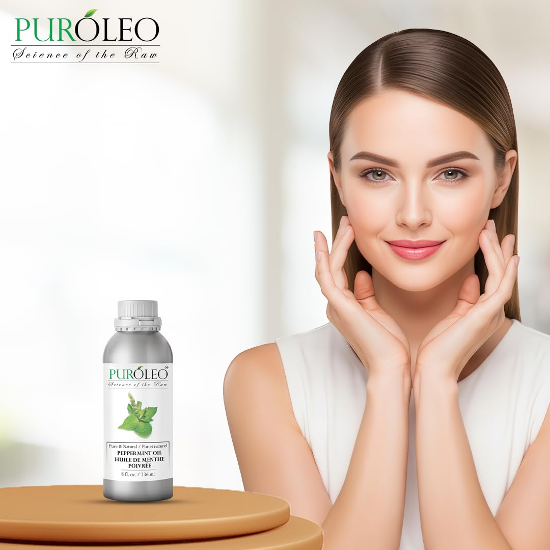 PUROLEO Peppermint Essential Oil 8 Fl Oz/236 ML (Packed in Canada), 100% pure, natural, undiluted. Ideal for aroma, candle making, perfumes, fragrance oils, diffusers, and huile essentielle pour diffuseur. 🍁 All In One Marketplace Canada