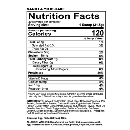 REDCON1 MRE Lite Meal Replacement Powder, Vanilla Milkshake - Animal Based Whole Food Protein Blend with MCT Oil + Pea Protein - Keto Friendly, Low Carb & Whey Free Protein Supplement (1.92 lbs) Redcon1