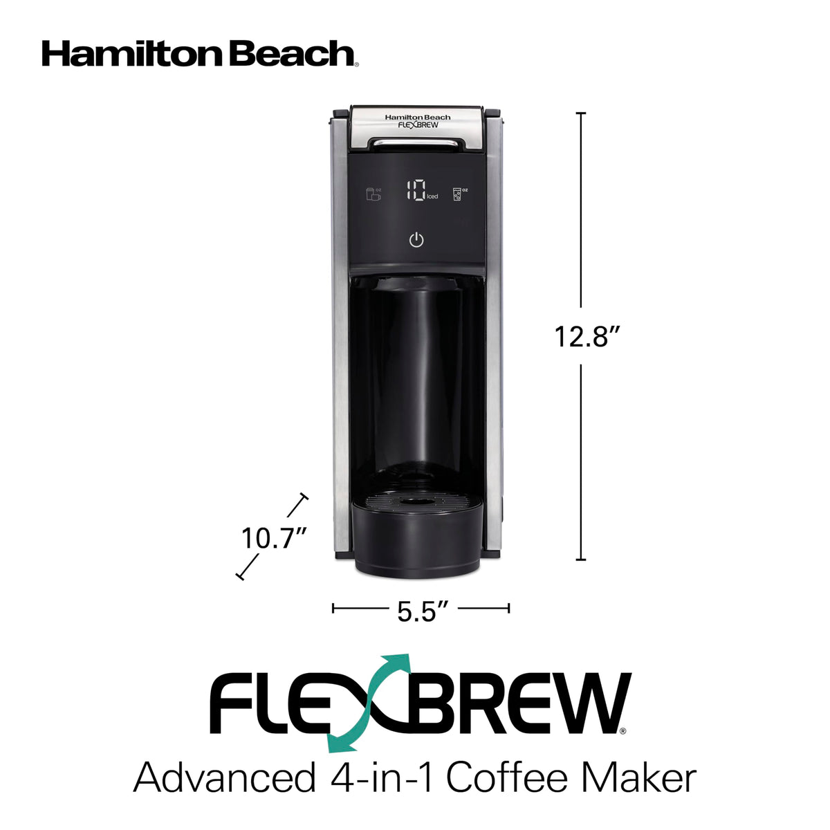 Hamilton Beach FlexBrew Advanced 4-in-1 Coffee Maker, Single Serve Hot & Iced Coffee Maker, K-Cup Pod & Grounds Compatible, 45 oz Removable Reservoir, Black (49925)