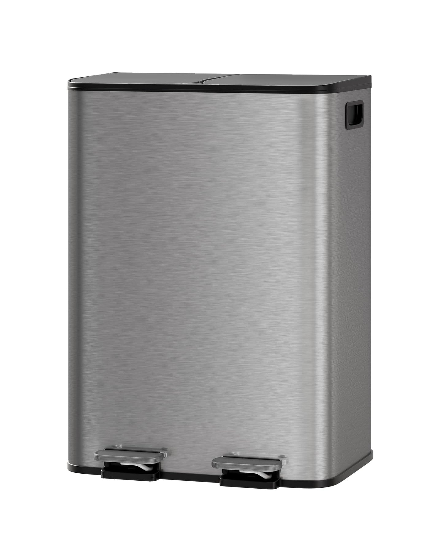 GarveeHome 2 x 8 Gallon Stainless Steel Double Trash Can with Lid for Kitchen, Large Dual Trash and Recycle Bin Combo, Step-on Kitchen Metal Garbage Cans, PP Inner Buckets, Liner Rim, Matte Grey GarveeHome