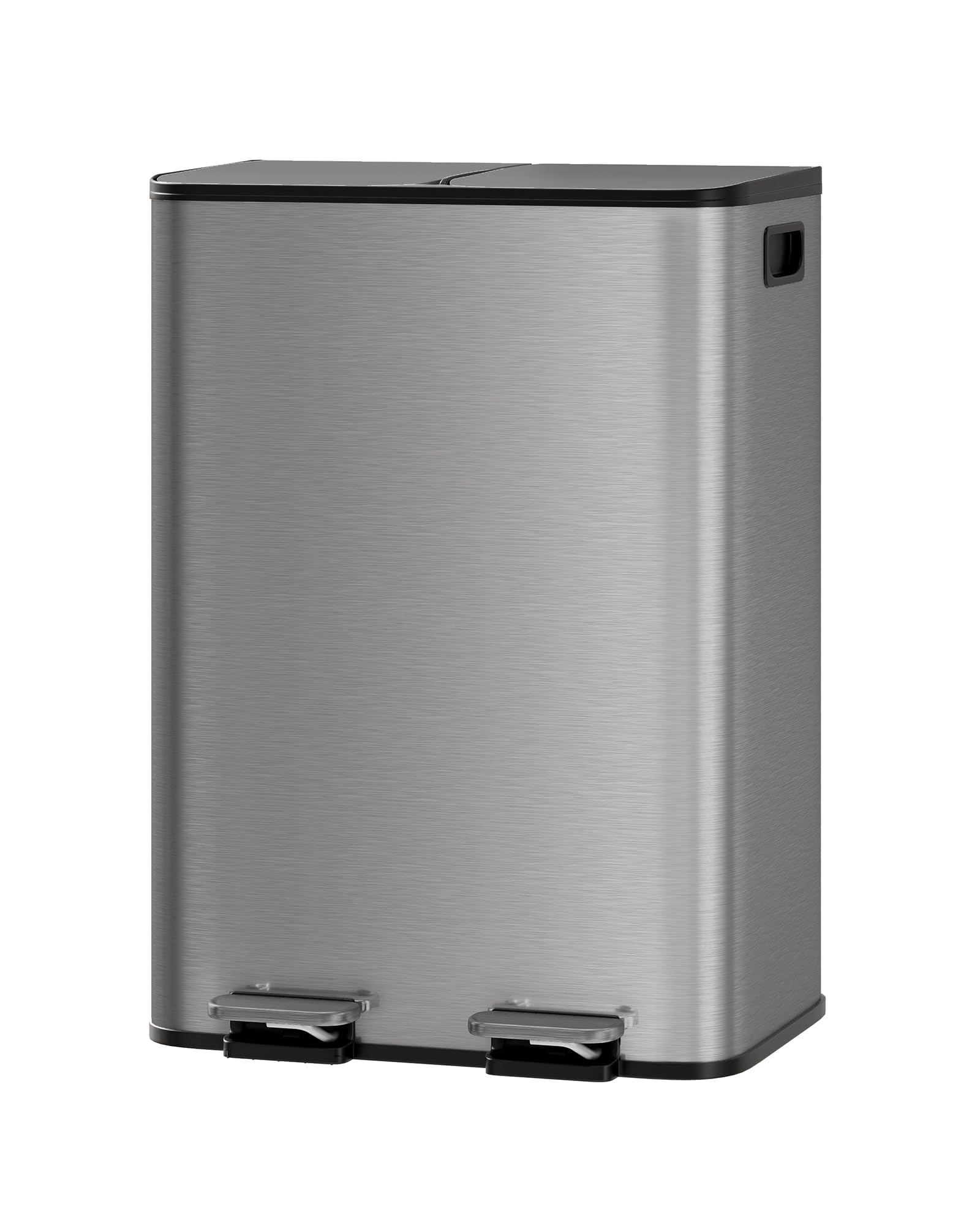GarveeHome 2 x 8 Gallon Stainless Steel Double Trash Can with Lid for Kitchen, Large Dual Trash and Recycle Bin Combo, Step-on Kitchen Metal Garbage Cans, PP Inner Buckets, Liner Rim, Matte Grey GarveeHome