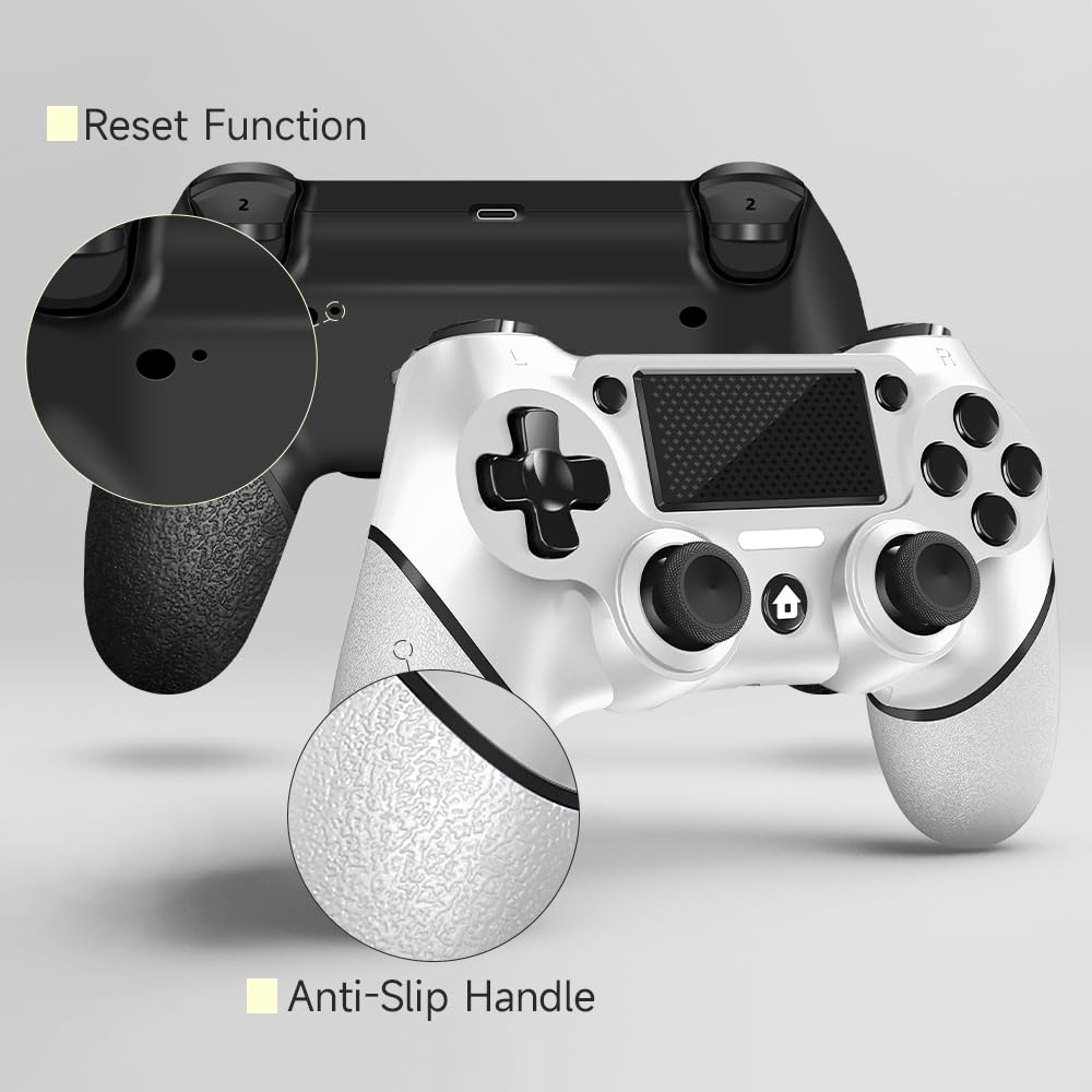 AceGamer 2 Pack for PS4 Controller, Wireless Controller for PS4/Slim/PC, with Non-Slip Grip of Both Sides and USB-C Cable! (Black and White)