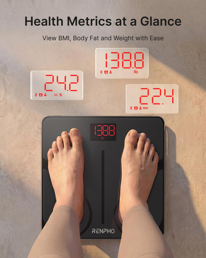 RENPHO Body Fat Scale, Smart Scale for Body Weight, BMI Digital Bathroom Weight Scale, Body Measurements with Smartphone App sync with Bluetooth, 400 lbs - Black, Elis 1