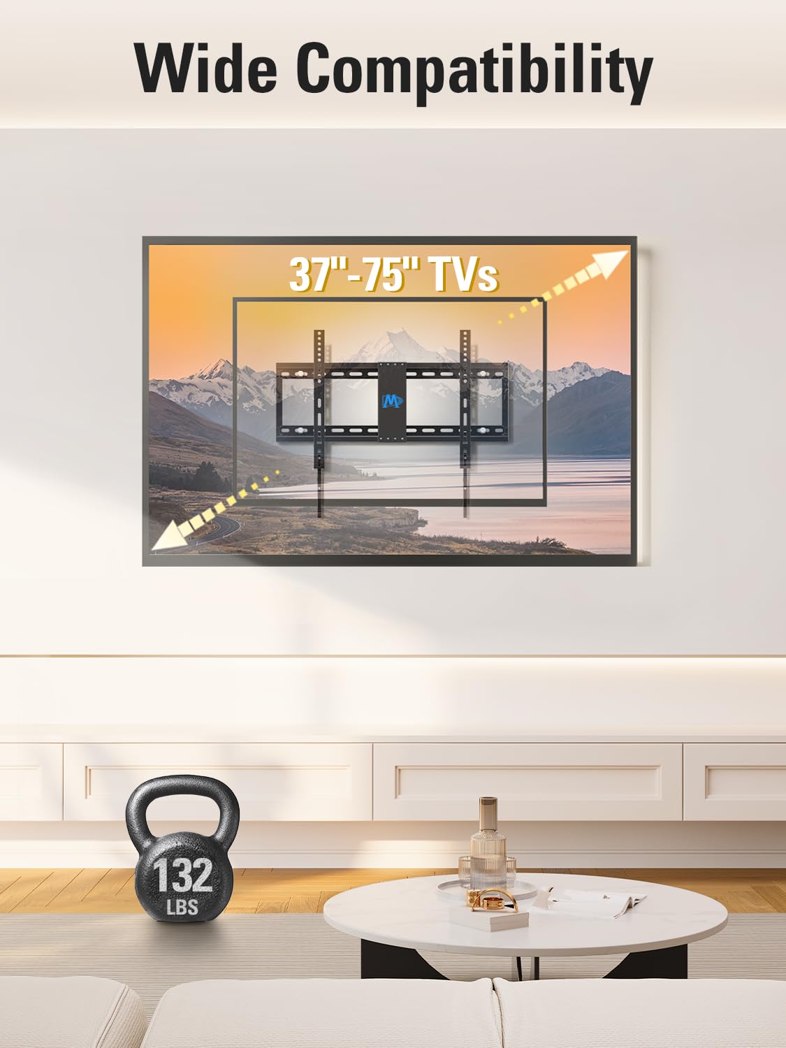 Mounting Dream TV Wall Mount for Most 37-75" TVs, Tilting TV Mount Low Profile up to VESA 600x400mm and 132 LBS Loading, Fits 16", 18", 24" Studs, Easy for TV Centering and Space Saving MD2268-LK
