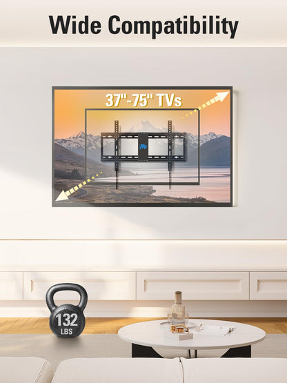 Mounting Dream TV Wall Mount for Most 37-75" TVs, Tilting TV Mount Low Profile up to VESA 600x400mm and 132 LBS Loading, Fits 16", 18", 24" Studs, Easy for TV Centering and Space Saving MD2268-LK