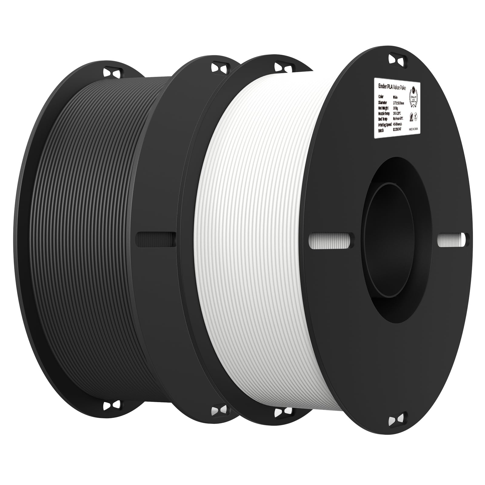 Filament 1.75mm 2 Packs for 3D Printing, Cost-Effective Ender PLA Filament 3D Printers, No-Tangling, Strong Bonding and Overhang Performance Dimensional Accuracy +/-0.02mm, White & Black