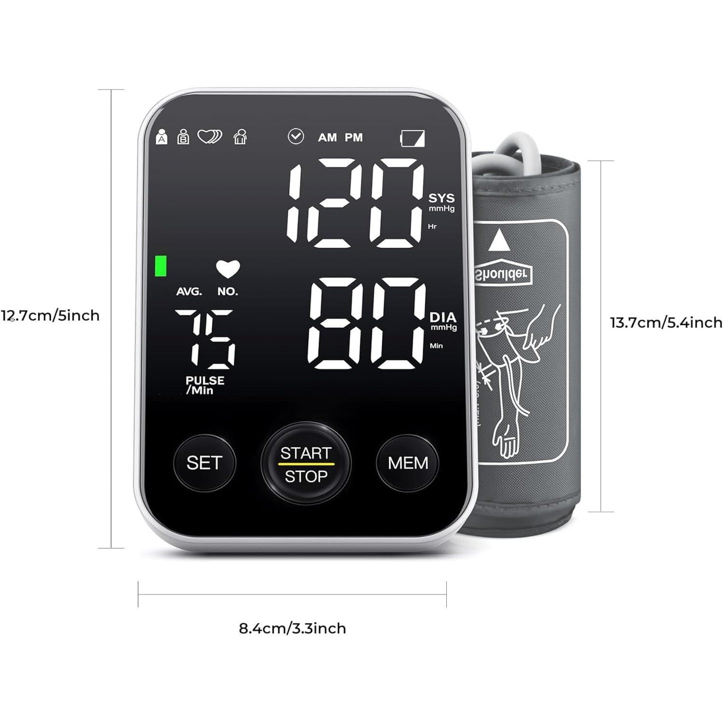 Blood Pressure Machine for Home Use Automatic Blood Pressure Monitor with 2x120 Reading Memory Adjustable Arm Cuff 8.7"-15.7" with Large LED Backlit Display Black - Available at All In One Marketplace Canada