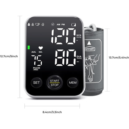 Blood Pressure Machine for Home Use Automatic Blood Pressure Monitor with 2x120 Reading Memory Adjustable Arm Cuff 8.7"-15.7" with Large LED Backlit Display Black - Available at All In One Marketplace Canada