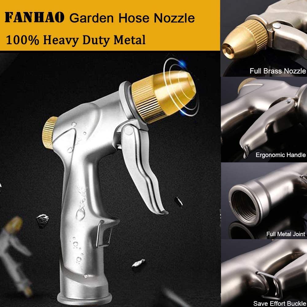 FANHAO Garden Hose Nozzle Sprayer, 100% Heavy Duty Metal Handheld Water Nozzle High Pressure in 4 Spraying Modes for Hand Watering Plants and Lawn, Car Washing, Patio and Pet - Available at All In One Marketplace Canada
