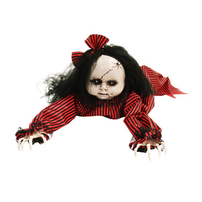 Poupée bébé rampante effrayante de Haunted Hill Farm, animatronique d'Halloween avec lumières et sons activés au toucher, décorations d'Halloween à piles pour l'intérieur ou l'extérieur couvert, accessoire effrayant pour Halloween