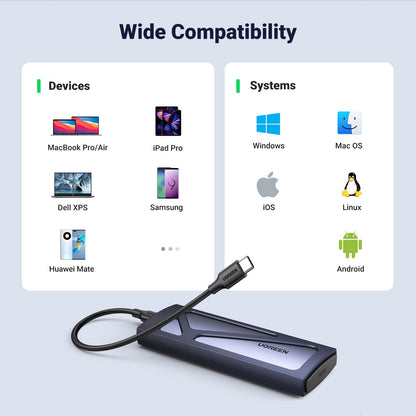 UGREEN M.2 NVMe Enclosure, USB 3.2 Gen2 10Gbps Case for NVMe PCIe M-Key(M+B Key), External SSD Adapter Support UASP Trim for 2280 2260 2242 2230 with 2 Cables, Aluminum Shell Heatsink
