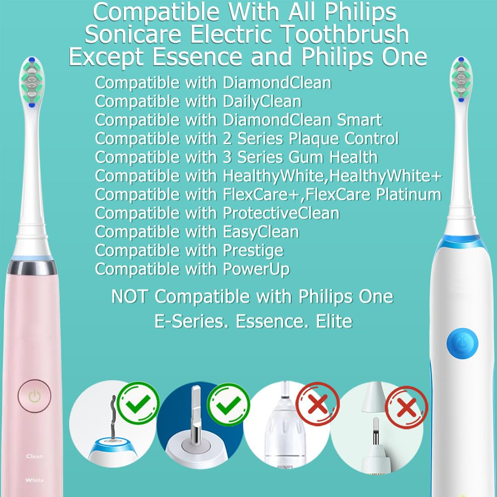 Toothbrush Head Compatible with Philips Sonicare Electric Toothbrush, Replacement Brush Heads for Phillips Sonicare 4100 5100 6100 9900 C2 W3 and More Click-on Handles (8white+8black) - Available at All In One Marketplace Canada