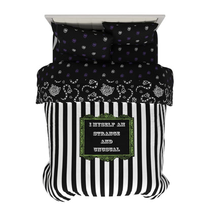 Franco Collectibles Beetlejuice Halloween Striped Bedding 5 Piece Super Soft Reversible Comforter and Sheet Set, Queen, (Officially Licensed Product)