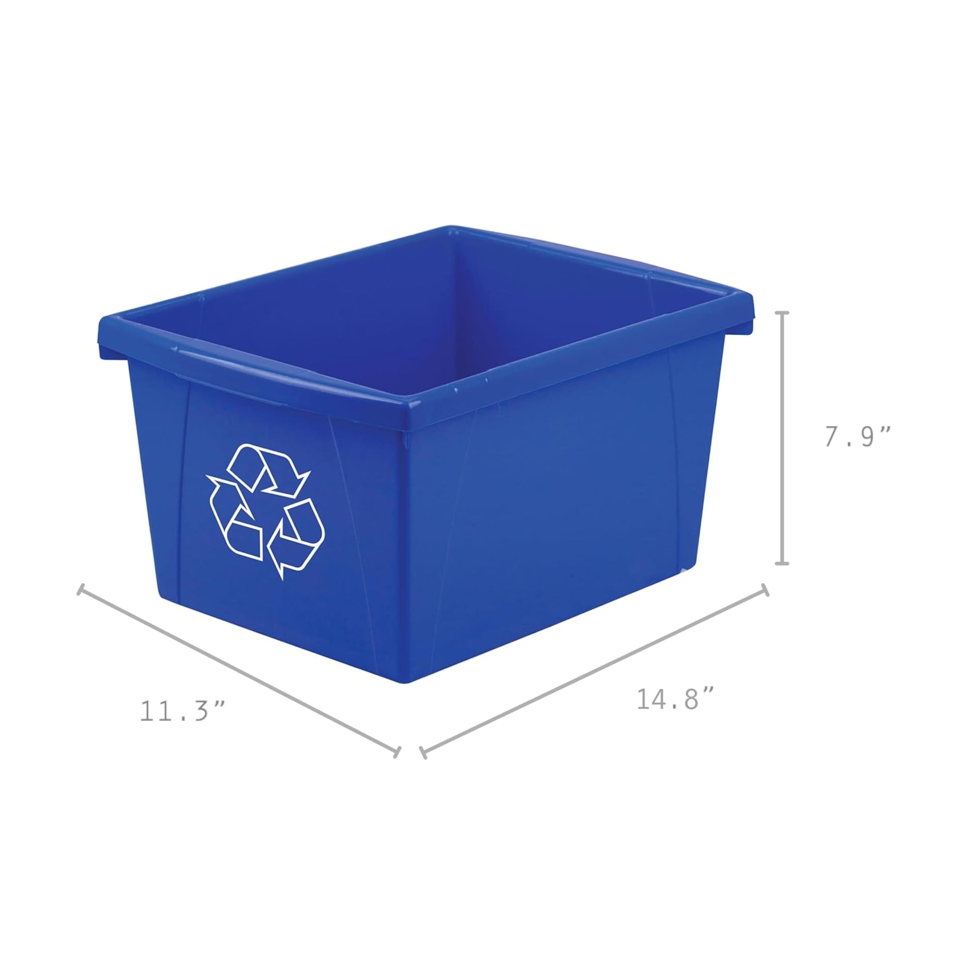 Storex 4 Gallon (15L) Recycle Bin, 13.63 x 7.87 x 11.25 Inches, Blue (61505A06C) Blue Recycling, 1-Pack , Small Storex
