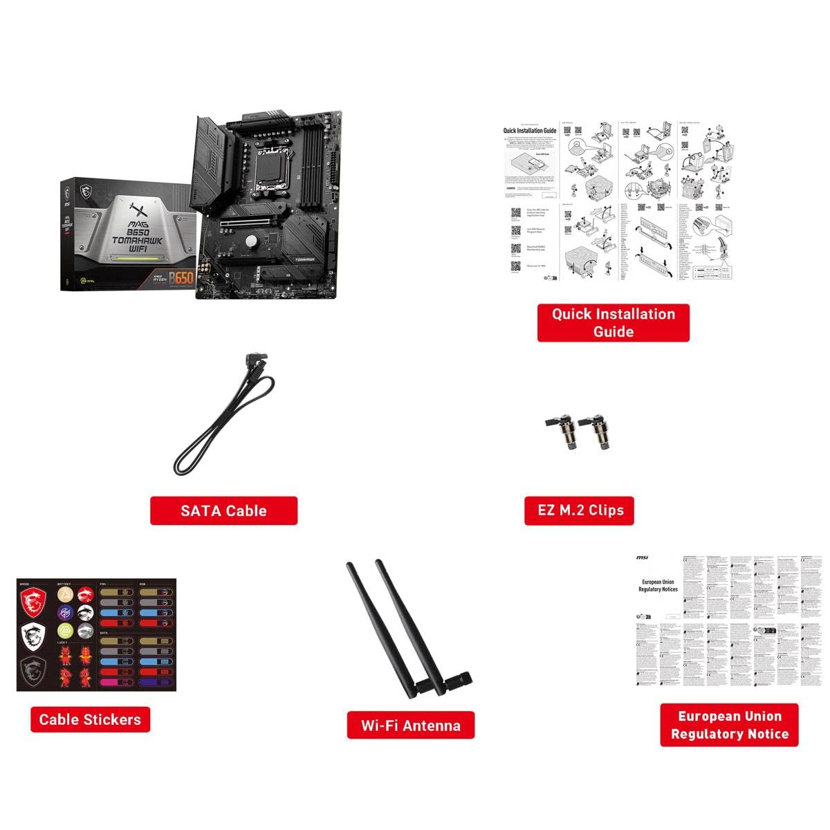 MSI MAG B650 Tomahawk WiFi Gaming Motherboard (AMD AM5, ATX, DDR5, PCIe 4.0, M.2, SATA 6Gb/s, USB 3.2 Gen 2, HDMI/DP, Wi-Fi 6E, AMD Ryzen 7000 Series Desktop Processors) MSI