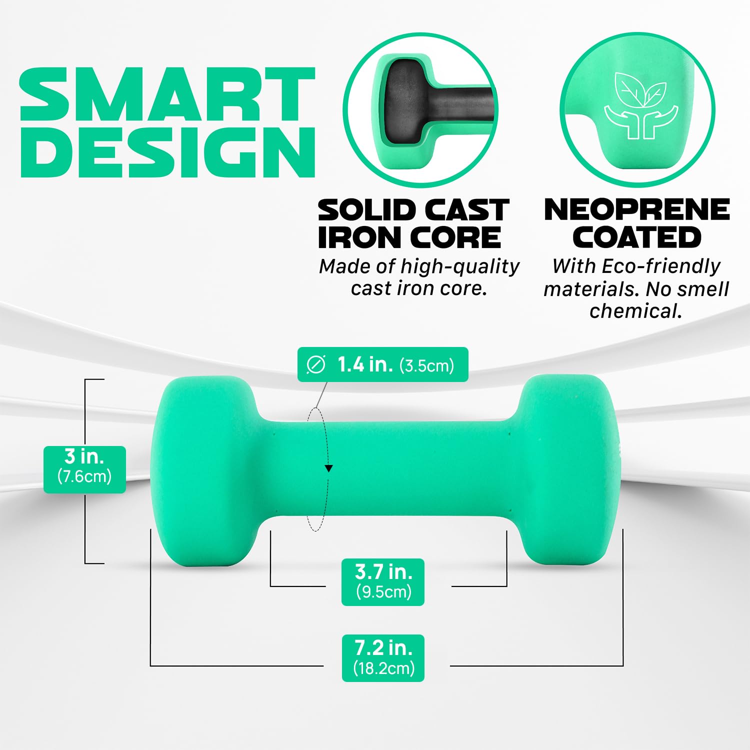 Yes4All Dumbbell Neoprene, poids et haltere, Weight set, hand weights for women, dumbbells pair, free weights (D. Green - 5lbs)