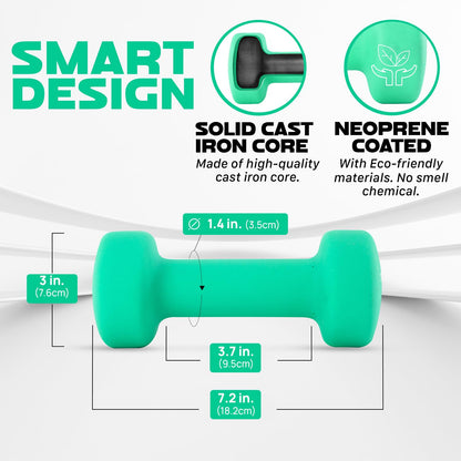 Yes4All Dumbbell Neoprene, poids et haltere, Weight set, hand weights for women, dumbbells pair, free weights (D. Green - 5lbs)