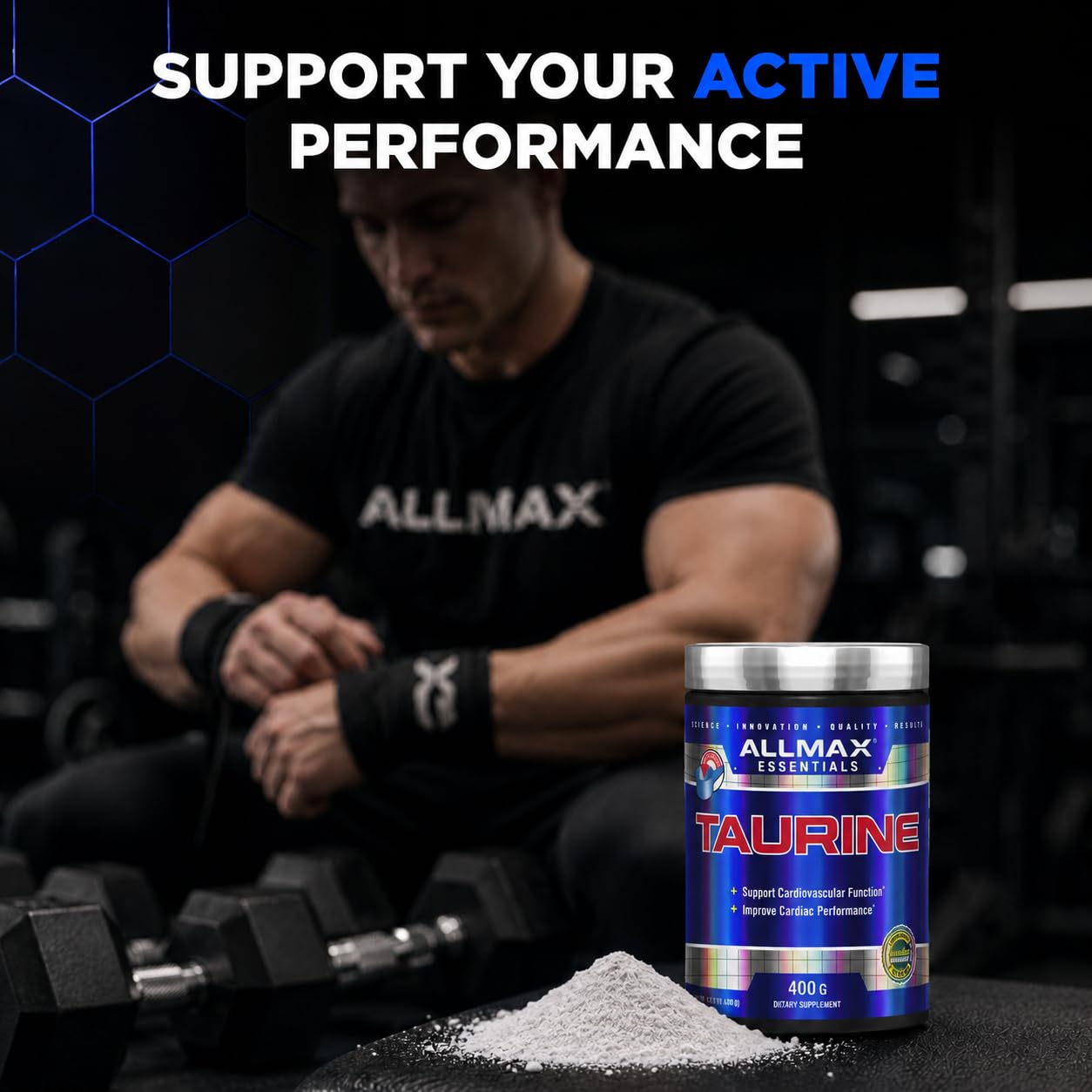 ALLMAX Nutrition 100% pharmaceutical grade maximum strength + absorption Taurine, 400g - Available at All In One Marketplace Canada