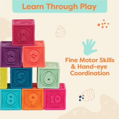 B. toys One Two Squeeze, 10 Soft Stacking Blocks, Blocks - 2, Baby B. toys
