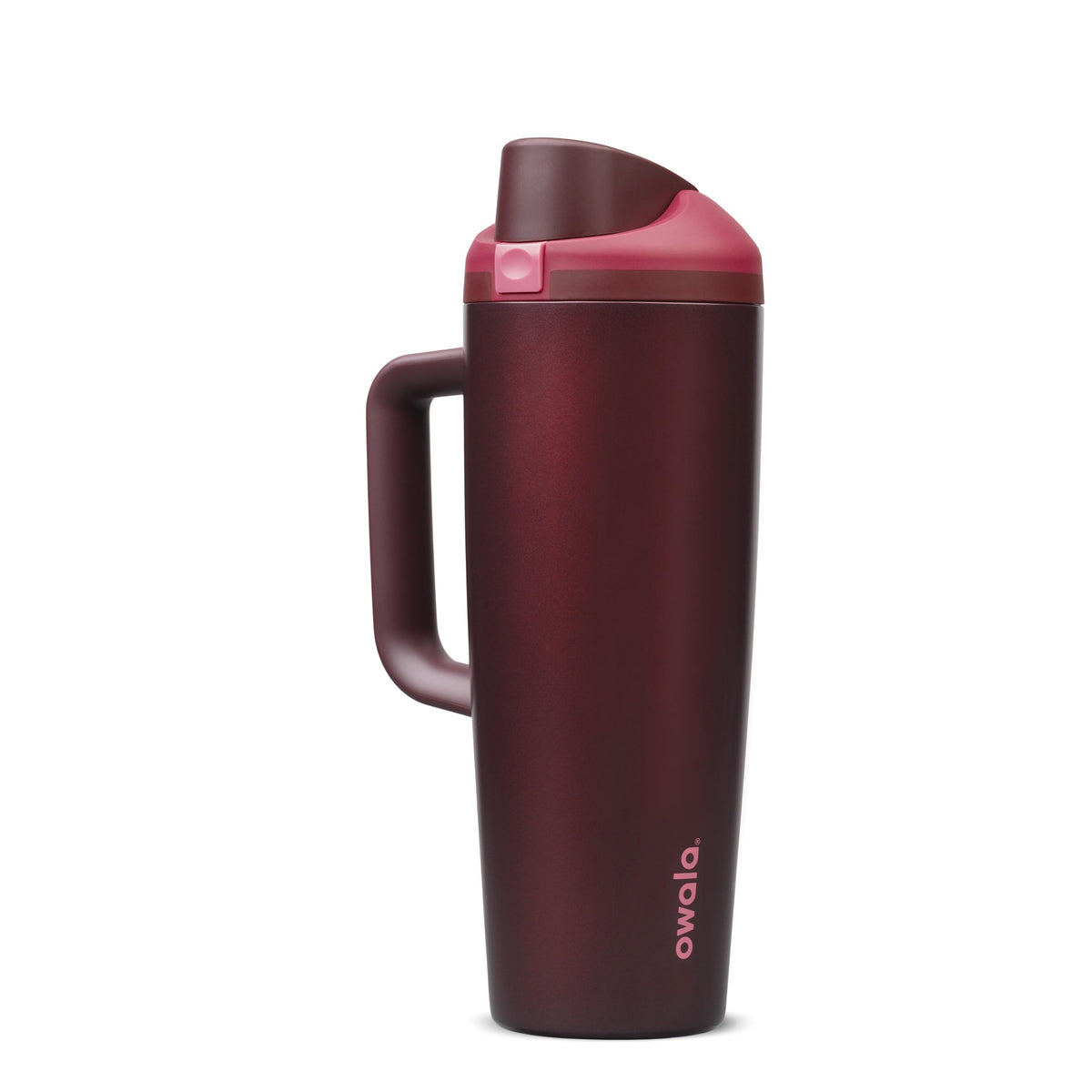 Owala FreeSip Tumbler Insulated Stainless Steel Water Bottle with Built-in Straw and Side Handle, for Travel, Work, School, and Sports, 30oz, BPA Free, Leak Proof, Black Cherry